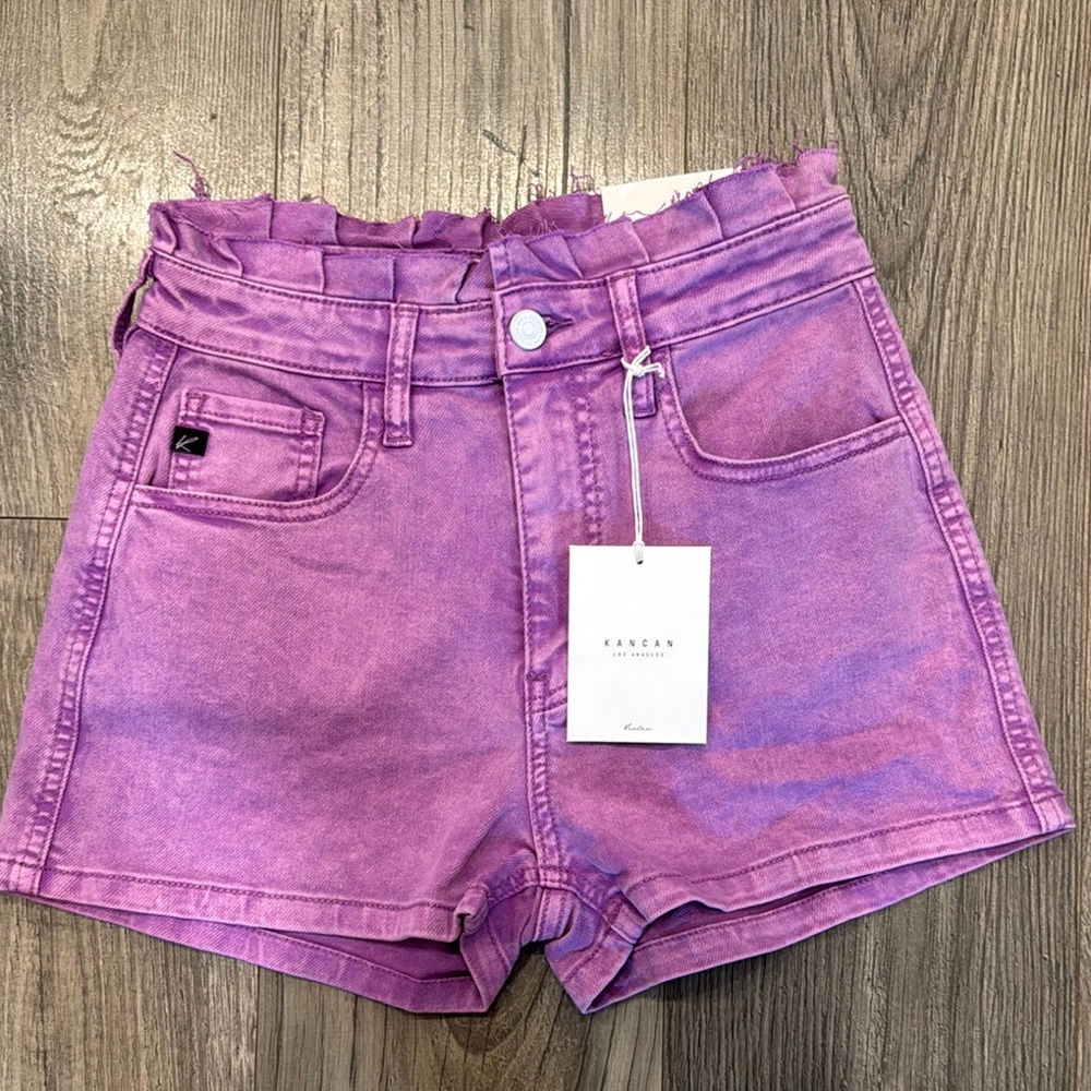 KanCan NWT Purple Denim Ruffle Waist high rise Shorts 5/26